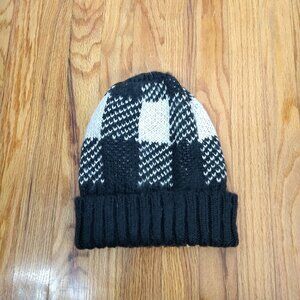 Raffaello Bettini Knit Hat Gray White Checkered Made in Italy Wool Alpaca Blend